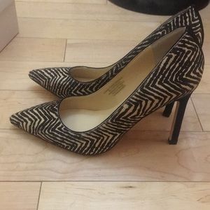 NWOT Zebra striped real leather and cow hide heels